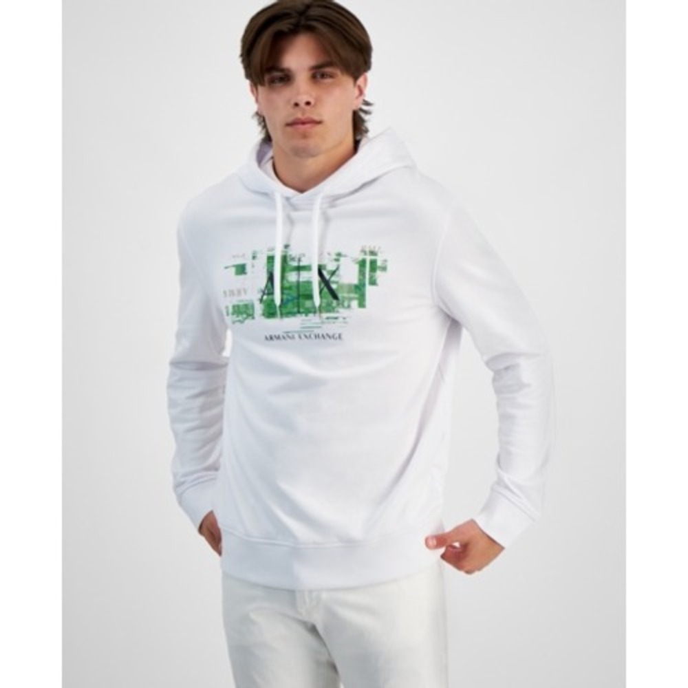 Armani‎ Exchange Mens White Graphic Logo Hoodie White Pullover Sz M